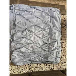 West Elm Organic Cotton King Duvet Cover Blue Pintuck Texture